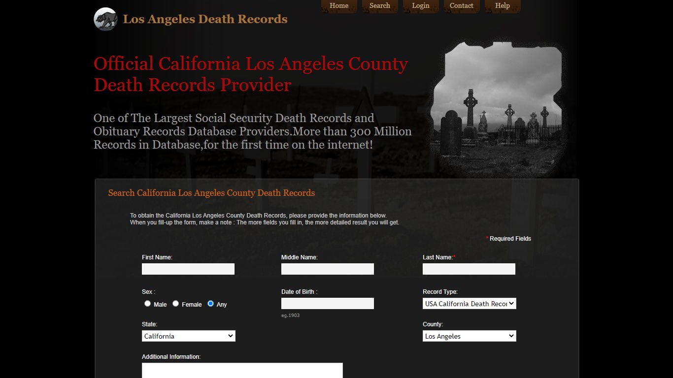 Los Angeles County Death Records. Public Records, California State