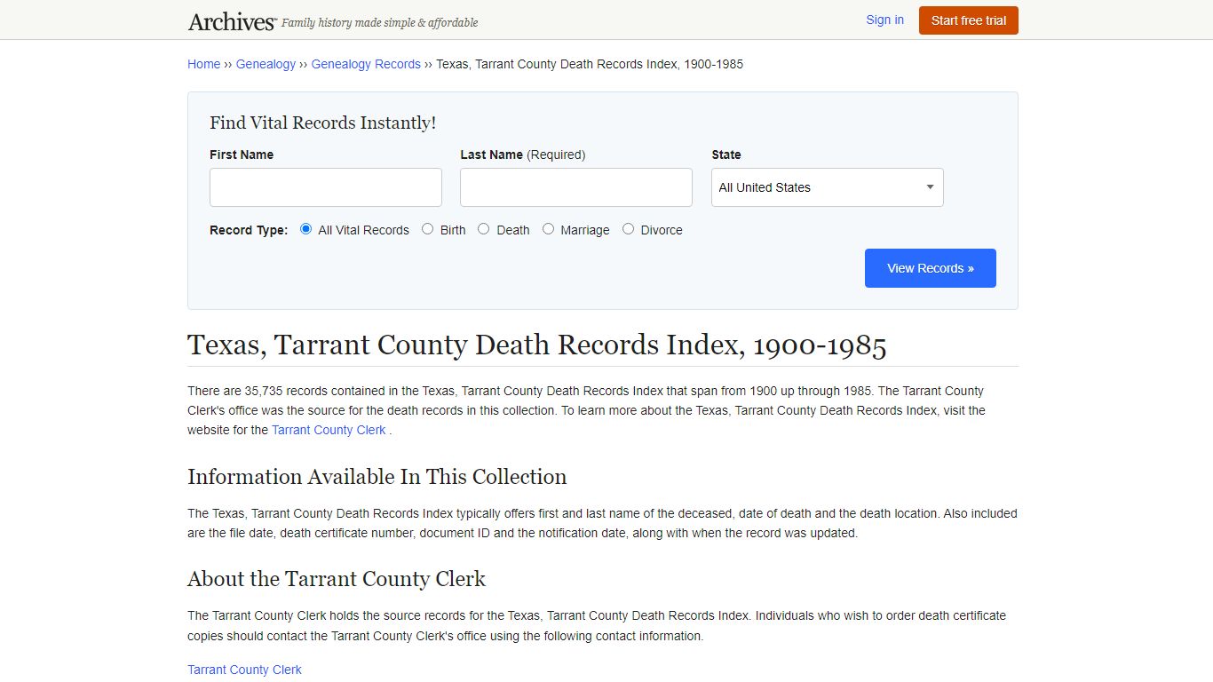 Texas, Tarrant County Death Records | Search Collections & Indexes