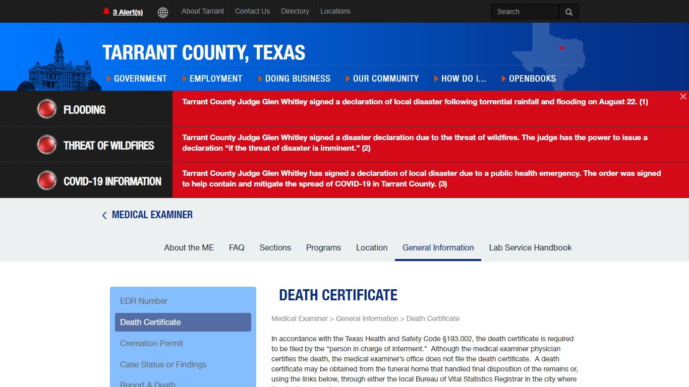 Death Certificate - Tarrant County TX
